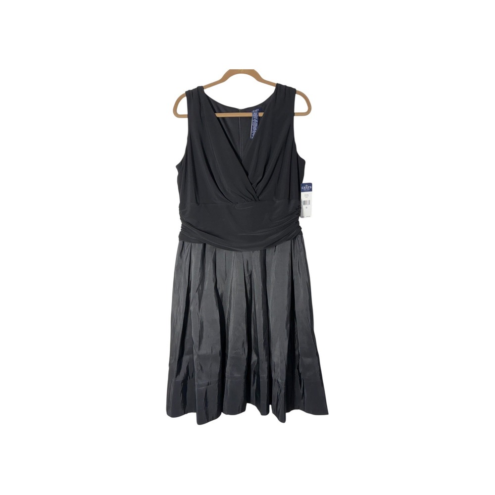 NWT Chaps Women's Black Ruched V Neck Sleeveless‎ Midi Dress Size 10